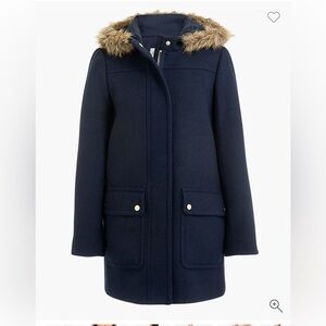 J. Crew Black Vail Parka Wool Blend Faux Fur-Trimmed Hood